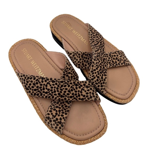 Stuart Weitzman Roza Animal-Print Crisscross Slide Sandal Size 40 - Picture 3 of 6